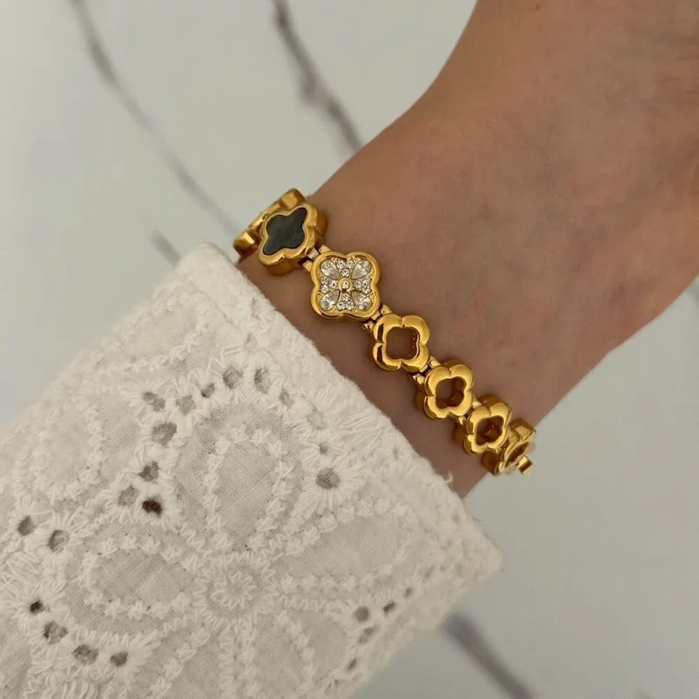 Sku0233 Retro Gold Blue Women Floral‎ Watch Bracelet Stainless steel + gift bag